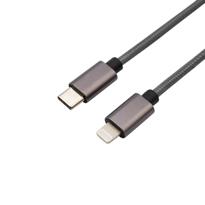 Кабель Type-C – Lightning для Apple, 2,4A 1 м, в нейлоновой графитовой оплетке, Power Delivery REXANT - Фото 3