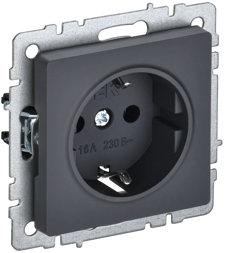 BRITE Розетка 1-местная с заземлением с защитными шторками 16А РС14-1-0-БрГ графит IEK BR-R14-16-K53