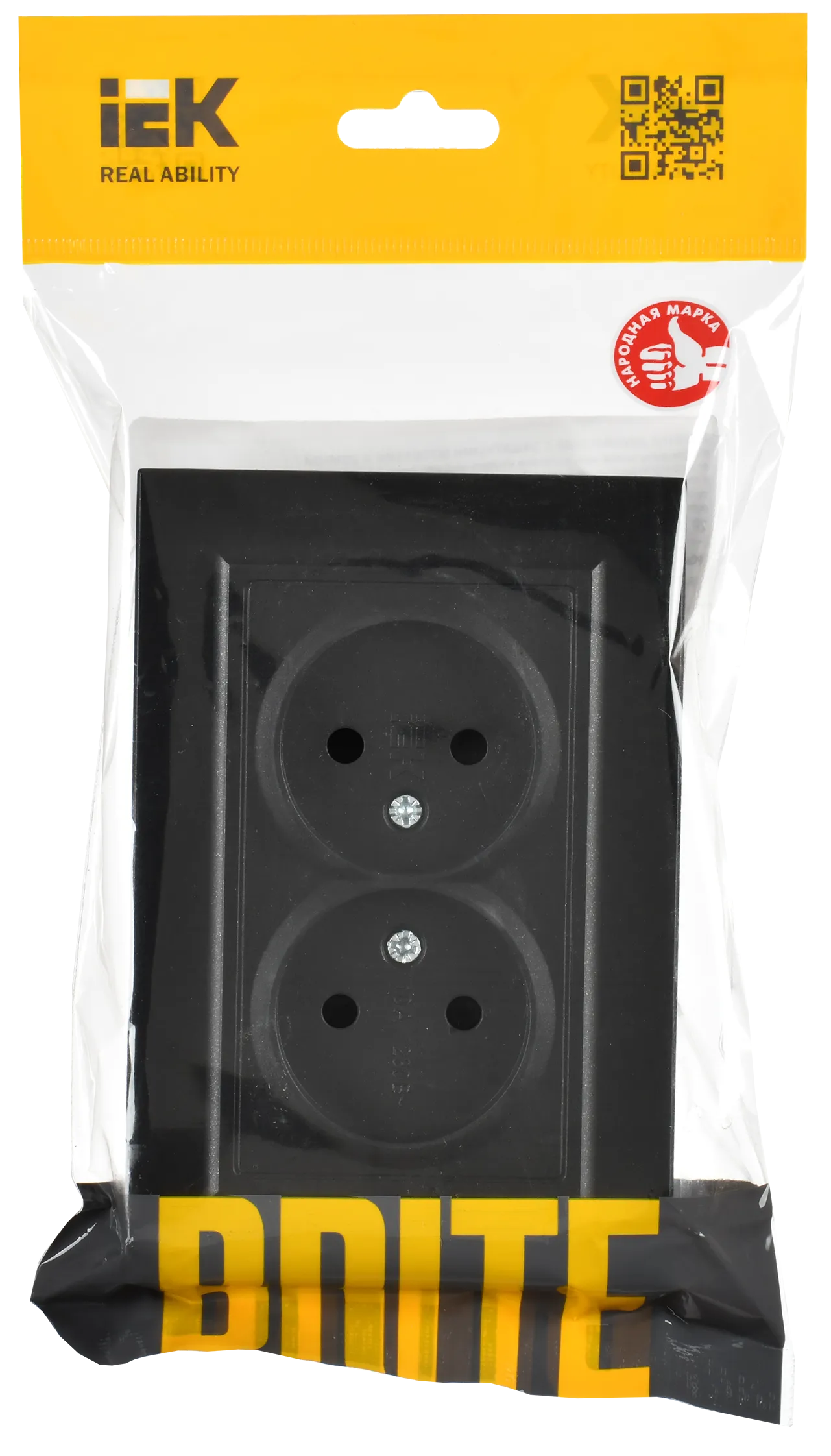 BRITE Розетка 2-местная без заземления без защитных шторок 10А в сборе РС12-2-БрЧ черный IEK - Фото 2