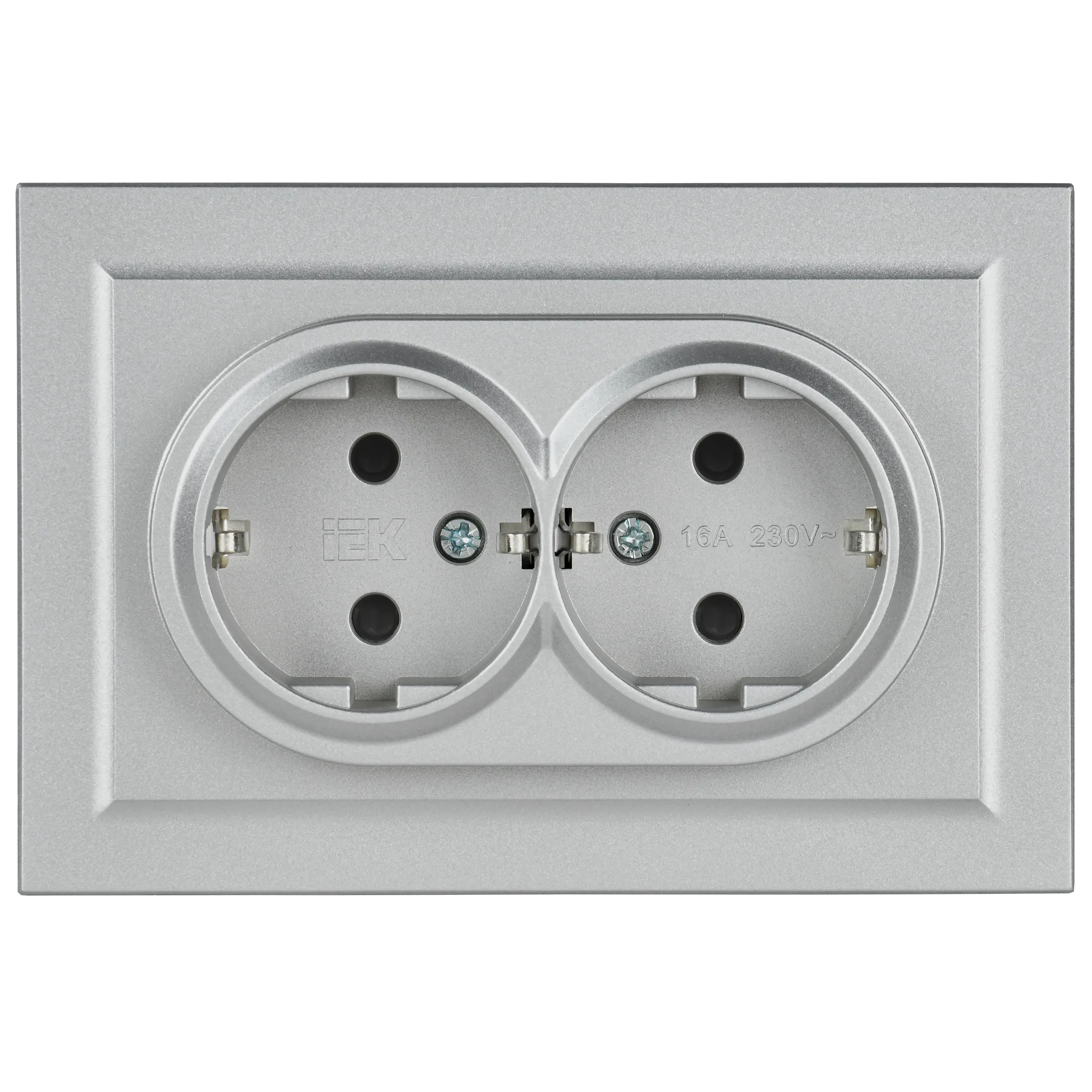 BRITE Розетка 2-местная с заземлением с защитными шторками 16А в сборе РСш12-3-БрА алюминий IEK - Фото 4