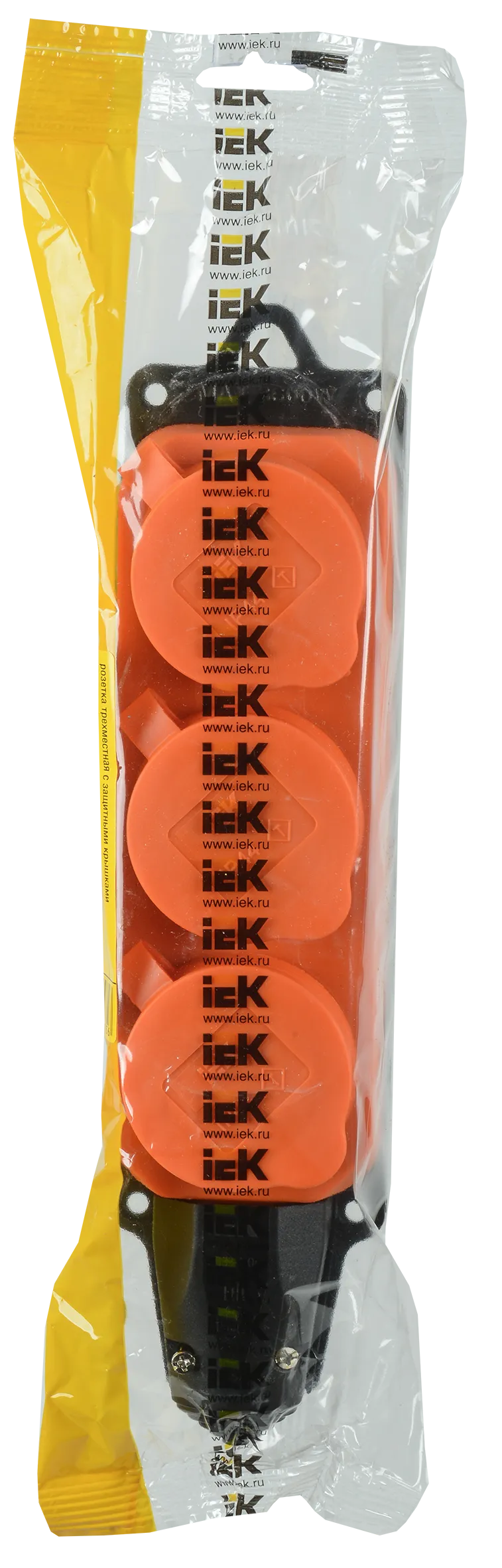 Розетка (колодка) 3-местная РБ33-1-0м с защитными крышками IP44 ОМЕГА каучук оранжевая IEK - Фото 2