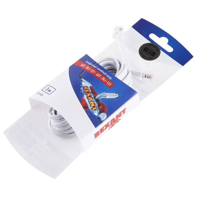 Удлинитель телефонный 6р-4с, 3 м, белый REXANT - Фото 2