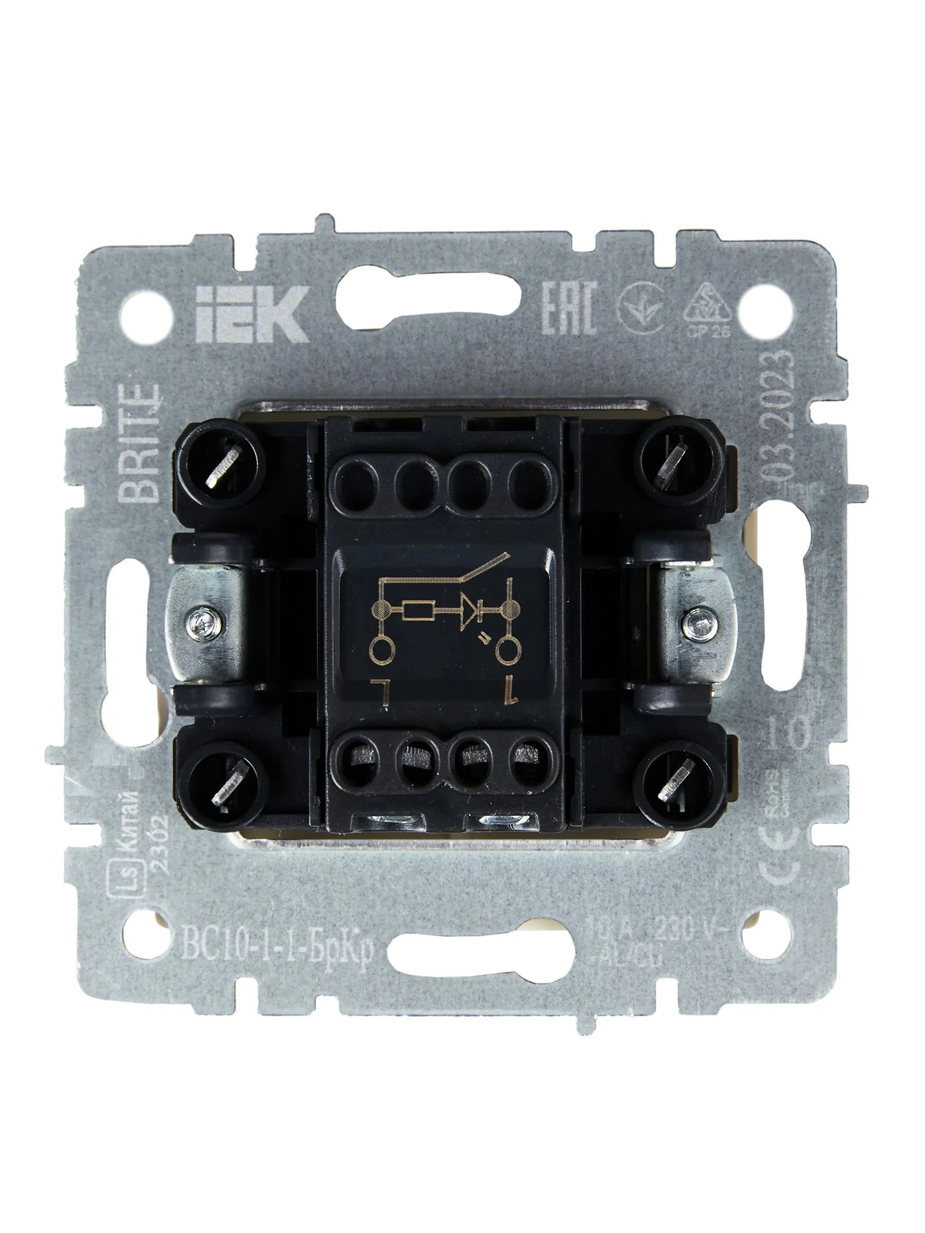 BRITE Выключатель 1-клавишный с индикацией 10А ВС10-1-1-БрКр бежевый IEK - Фото 2