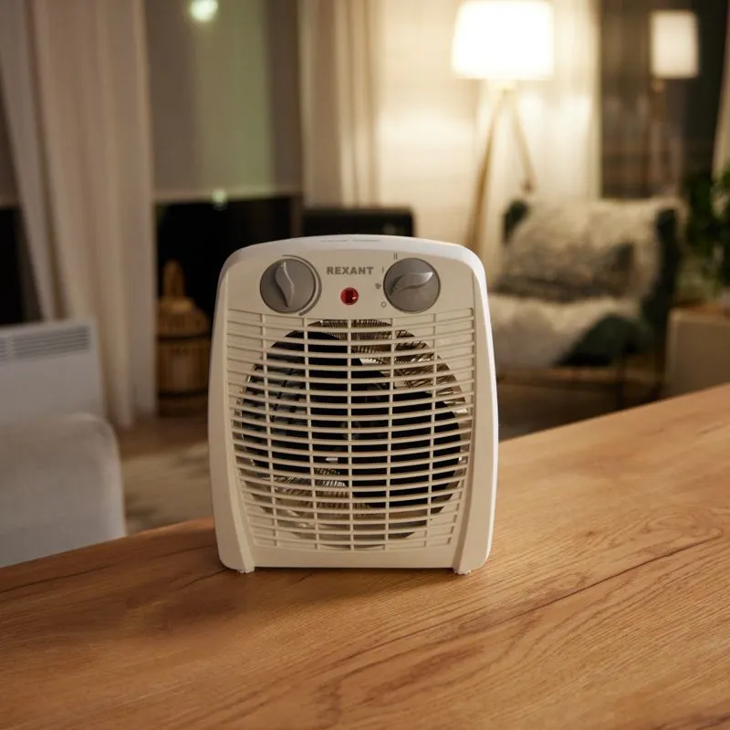 Тепловентилятор электрический настольный 2кВт со спиральным нагревательным элементом, белый REXANT - Фото 2