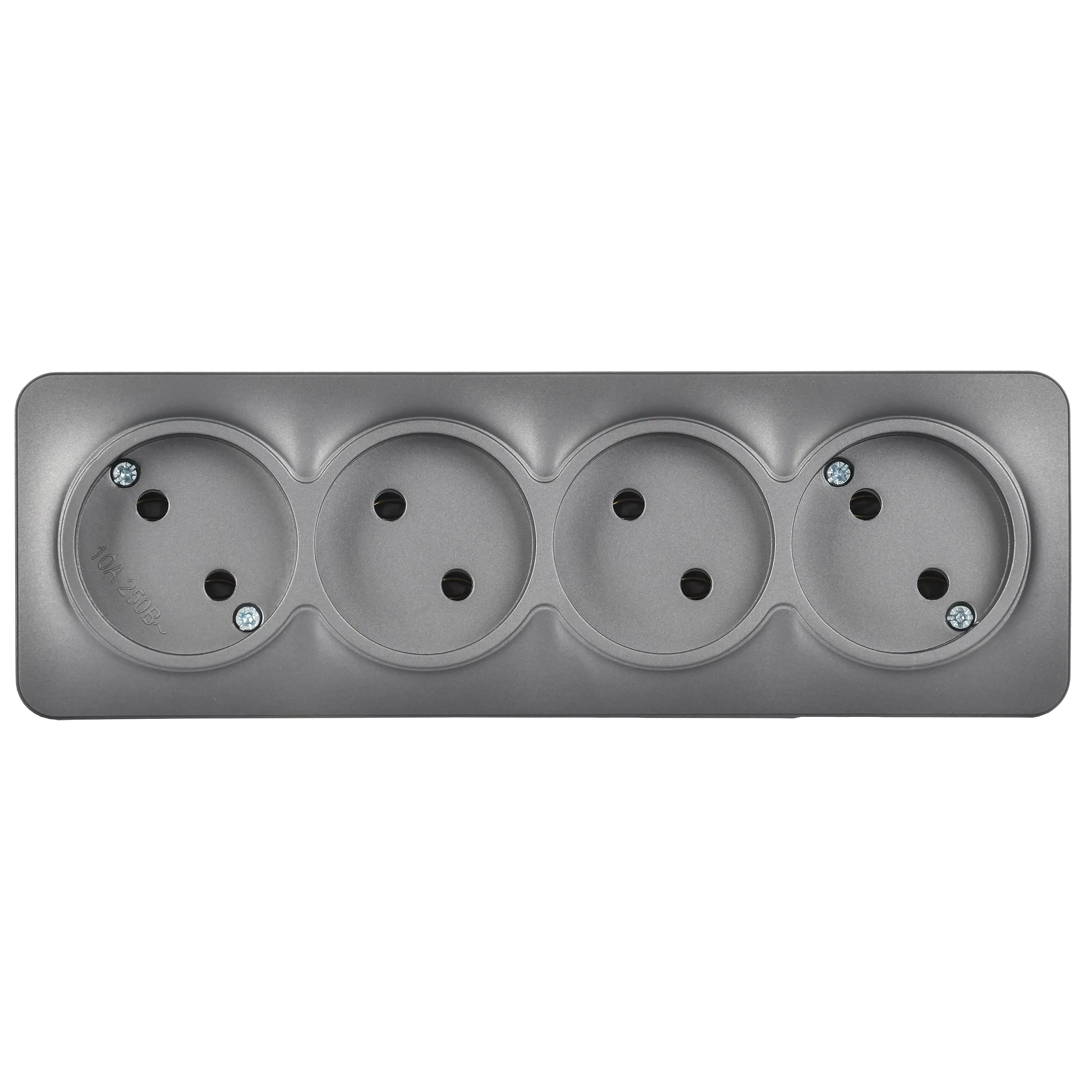 GLORY Розетка 4-местная для открытой установки без заземления без защитных шторок 10А РС24-2-ХСм сталь матовый IEK - Фото 6