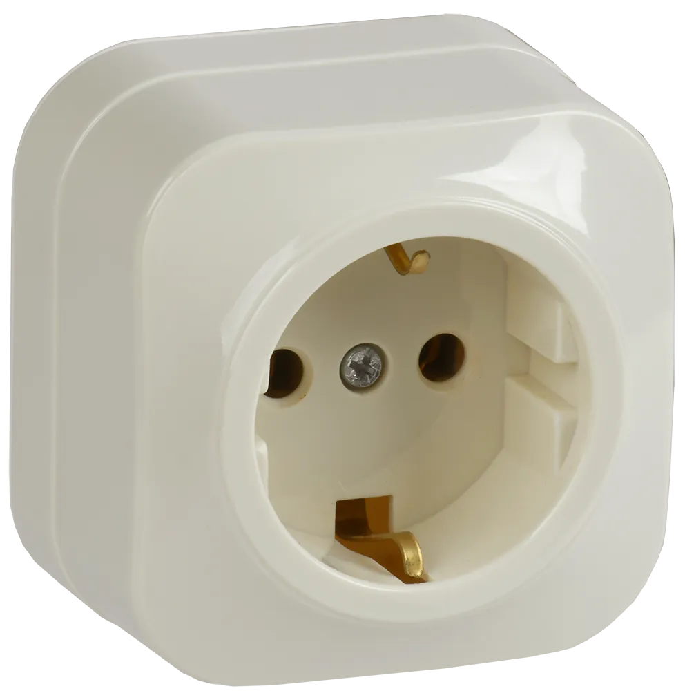 GLORY Розетка 1-местная для открытой установки с заземлением без защитных шторок 16А РС20-3-ХК кремовый IEK