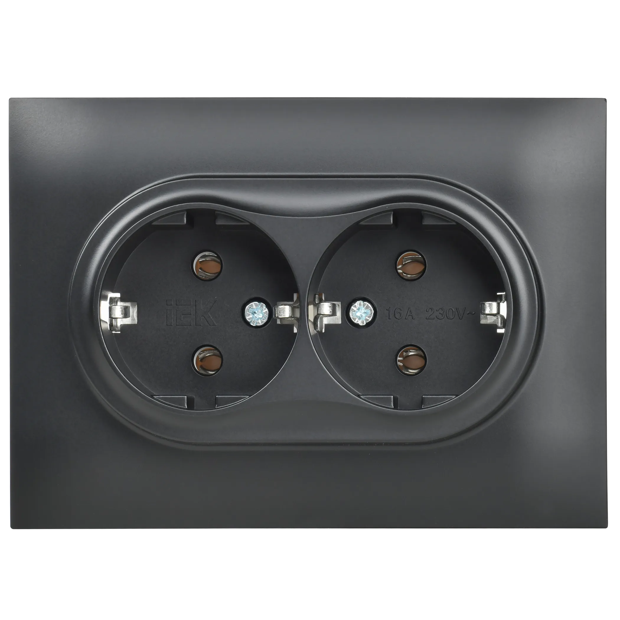 SKANDY Розетка 2-местная с заземлением без защитных шторок 16А в сборе SK-R08Bl черный IEK - Фото 3