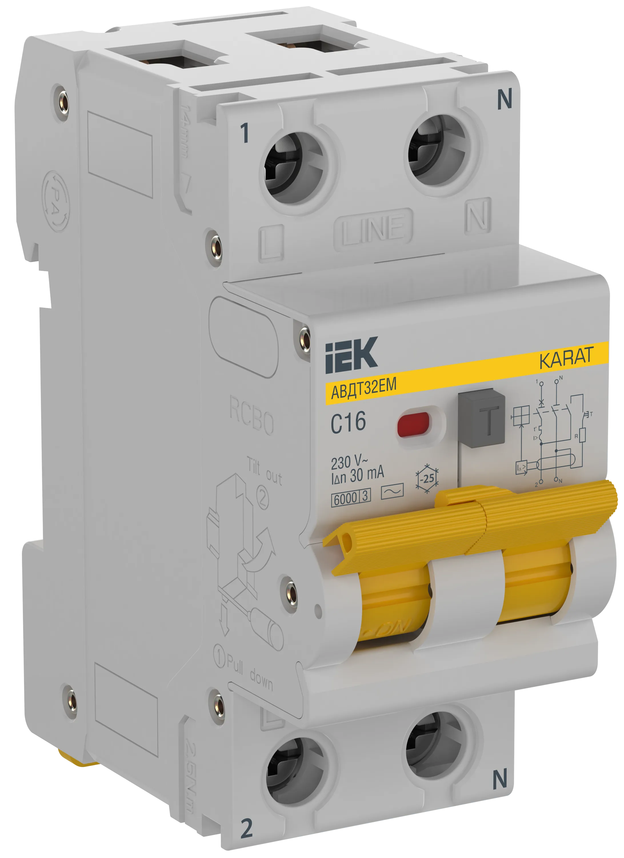 KARAT Автоматический выключатель дифференциального тока АВДТ32EM 1P+N C16 30мА тип AC IEK