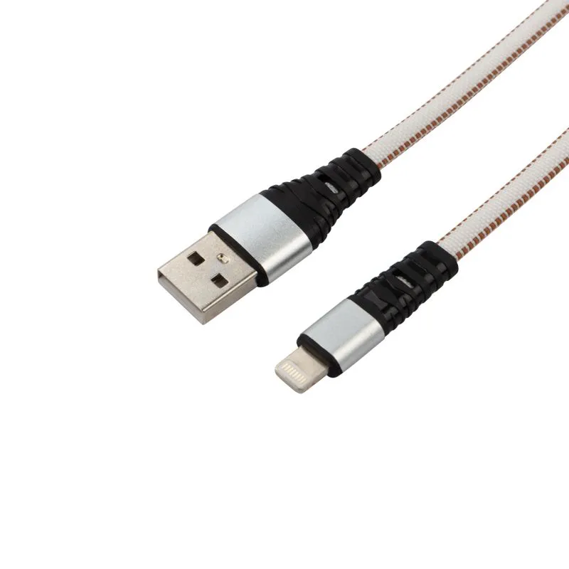 Кабель USB-A – Lightning для Apple, 2,4A, 1м, в белой нейлоновой оплетке, плоский REXANT - Фото 3