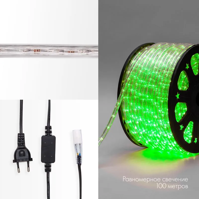 Дюралайт LED двухжильный 230В 13мм 24 LED/м ЗЕЛЕНЫЙ постоянное свечение модуль 2м бухта 100м NEON-NIGHT - Фото 3