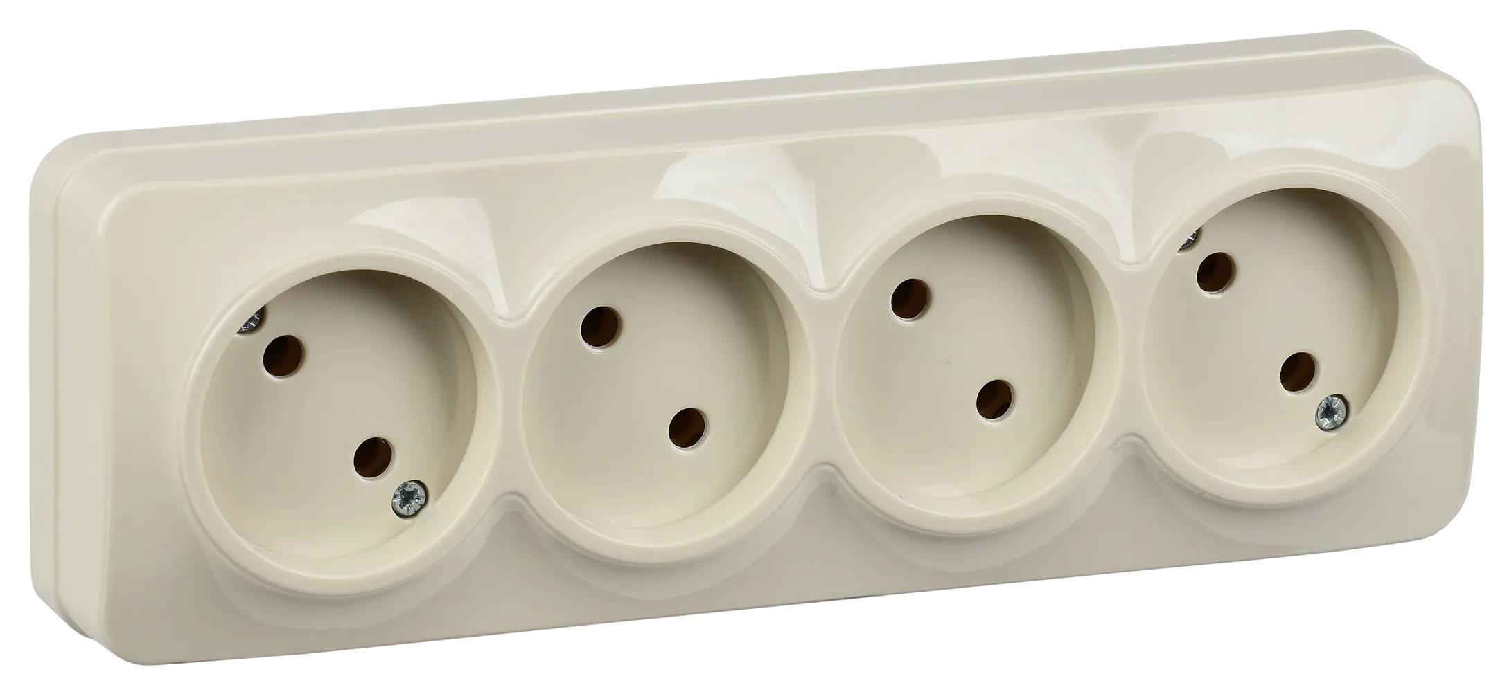 GLORY Розетка 4-местная для открытой установки без заземления без защитных шторок 10А РС24-2-ХК кремовый IEK