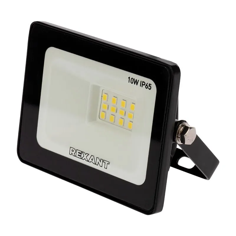 Прожектор светодиодный СДО 10Вт 800Лм 6500К холодный свет, черный корпус REXANT 605-001