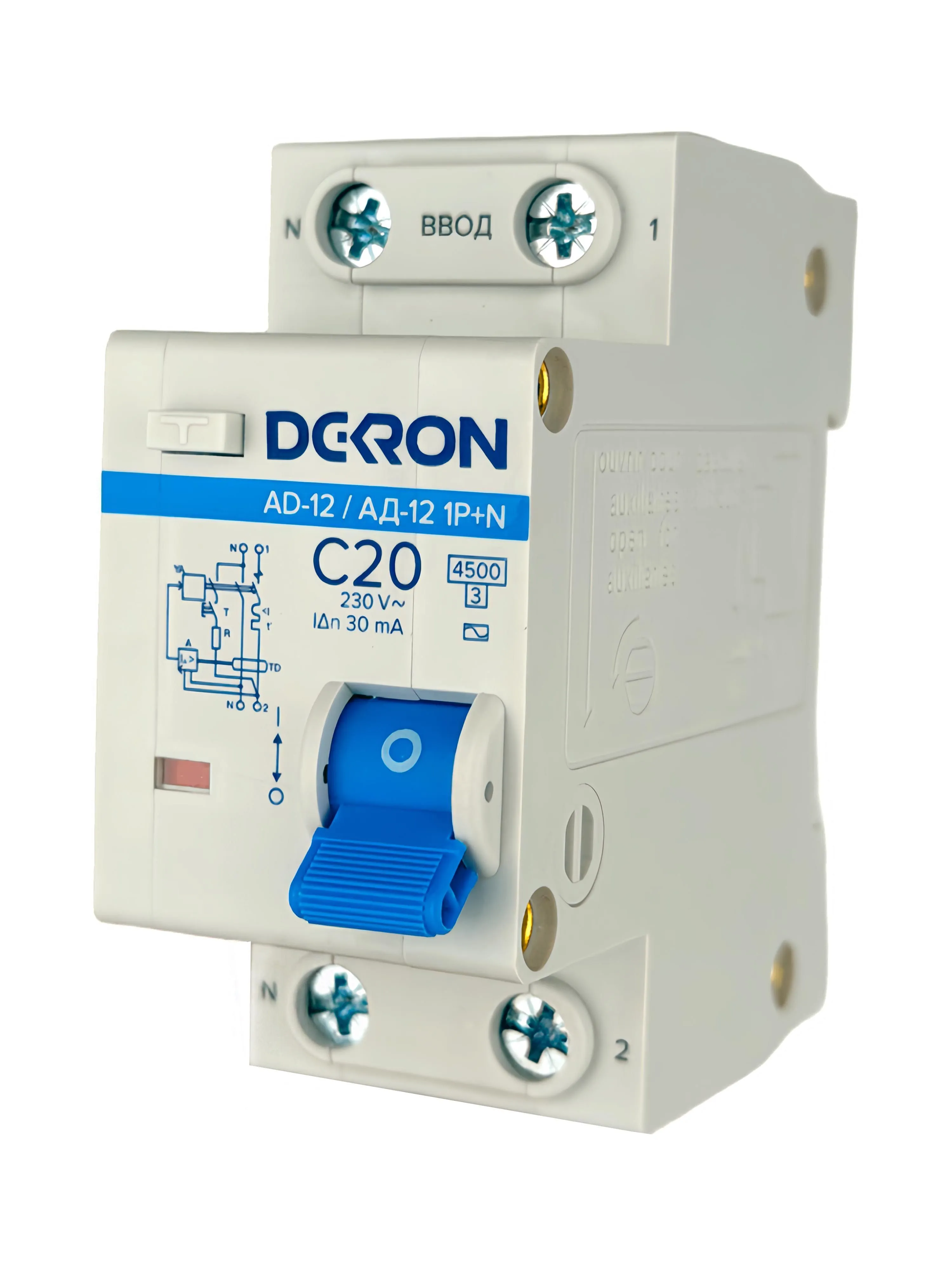 Автоматический выключатель дифференциального тока АД12 1P+N С20A АС30мА 4.5KA - Фото 4