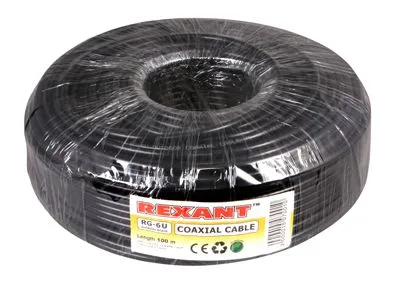 Кабель коаксиальный RG-6U, 75Ом, CCS/Al/Al, 64%, 100м, OUTDOOR, черный REXANT - Фото 2