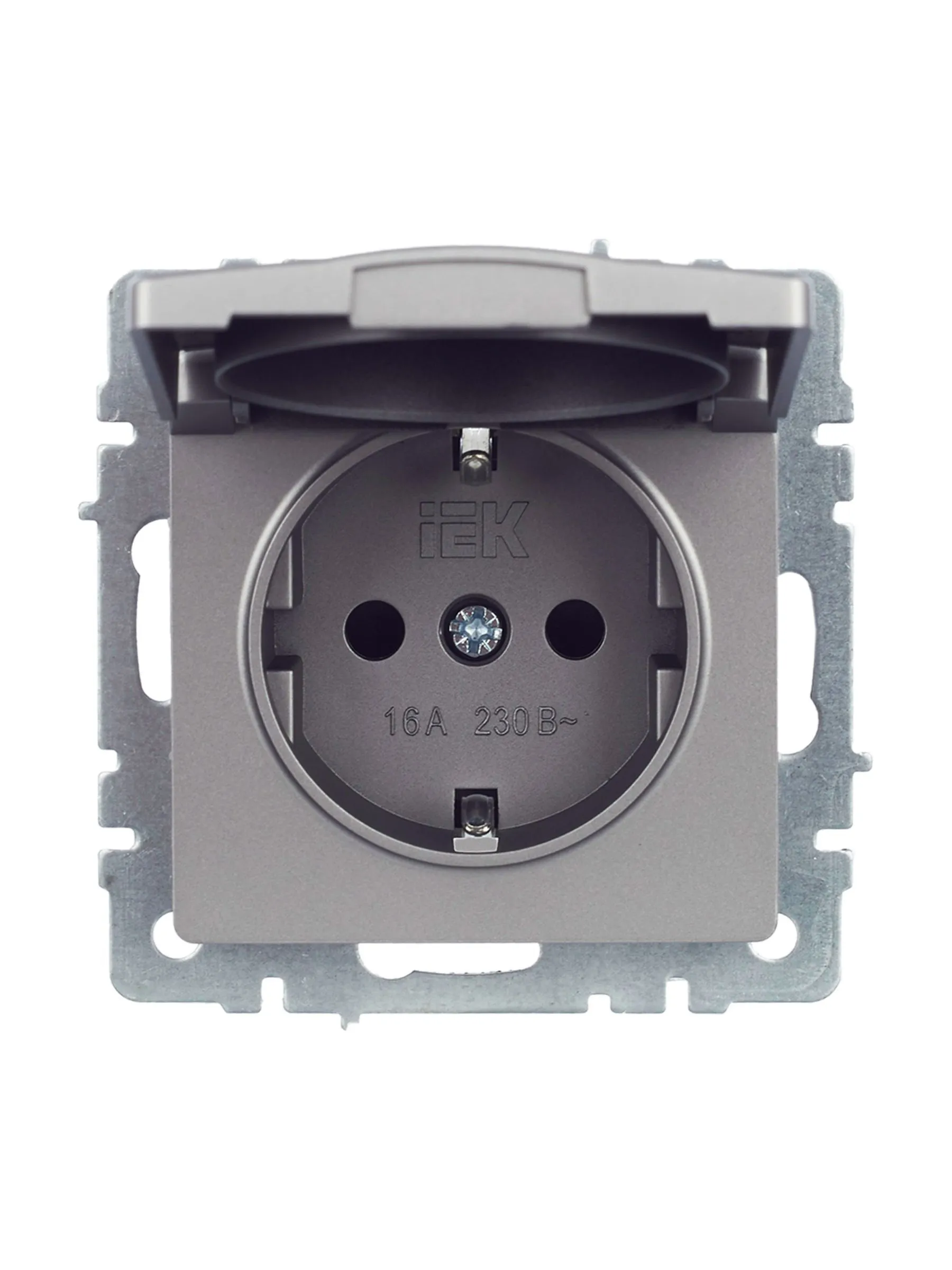 BRITE Розетка 1-местная с заземлением с защитными шторками и крышкой 16А IP44 РСбш10-3-44-БрС сталь IEK - Фото 6