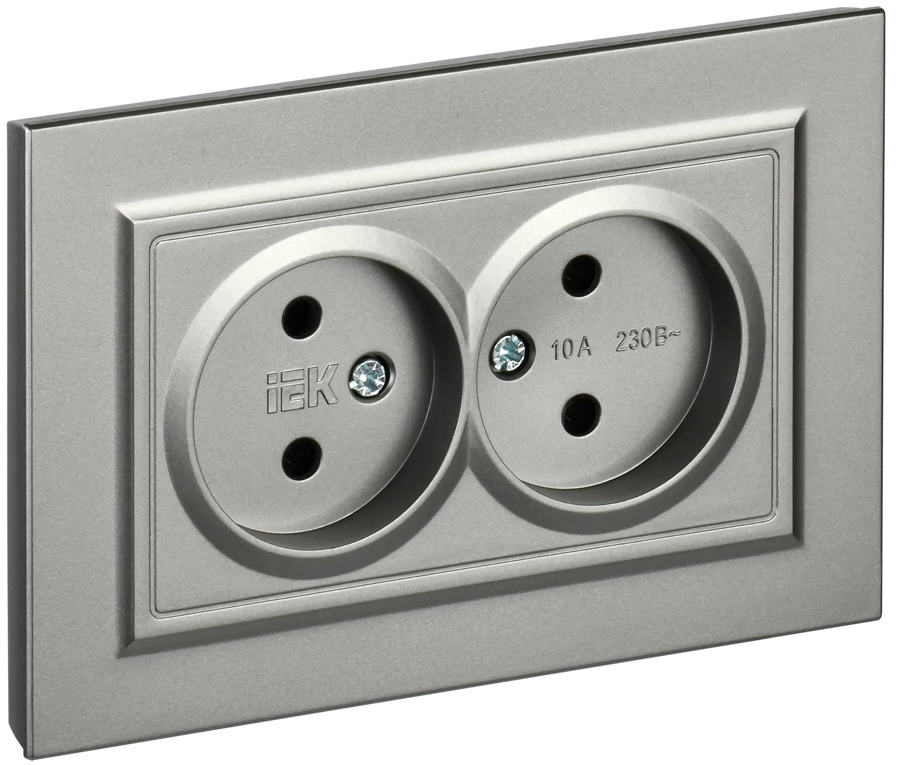 BRITE Розетка 2-местная без заземления без защитных шторок 10А в сборе РС12-2-БрС сталь IEK