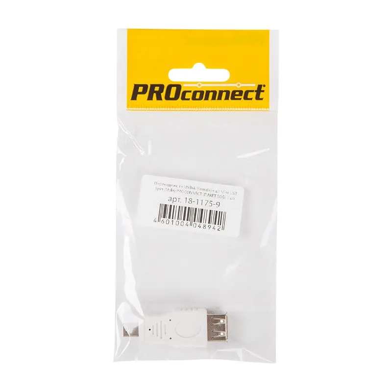 Переходник USB PROconnect, гнездо USB-A - штекер mini USB 5pin, 1 шт., пакет БОПП - Фото 2