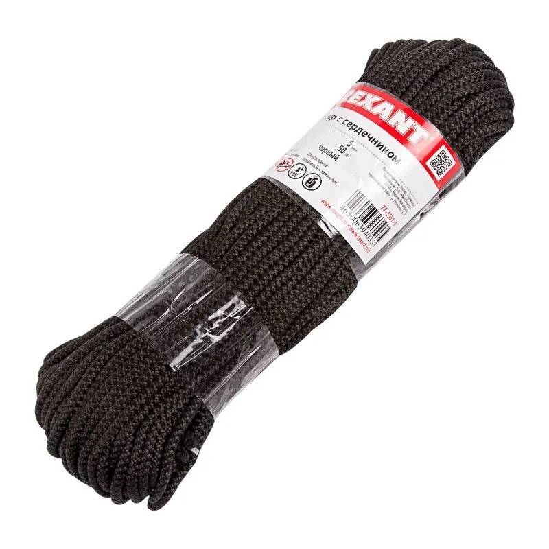 Шнур с сердечником 5 мм 50 м черный REXANT 77-1551-1