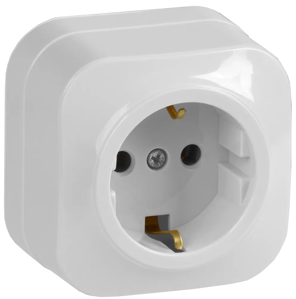GLORY Розетка 1-местная для открытой установки с заземлением без защитных шторок 16А РС20-3-ХБ белый IEK ERH11-K01-16