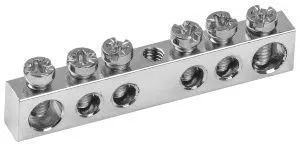 Шина PEN "земля-ноль" 6х9мм 6/1 с никелевым покрытием (6групп/крепеж по центру) IEK YNN10-06-100-N