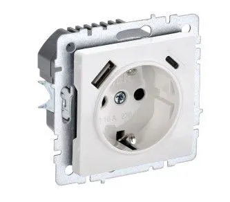 BRITE Розетка 1-местная с заземлением с защитными шторками 16А с USB A+C 18Вт РЮш11-1-БрБ белый IEK (УЦЕНКА)