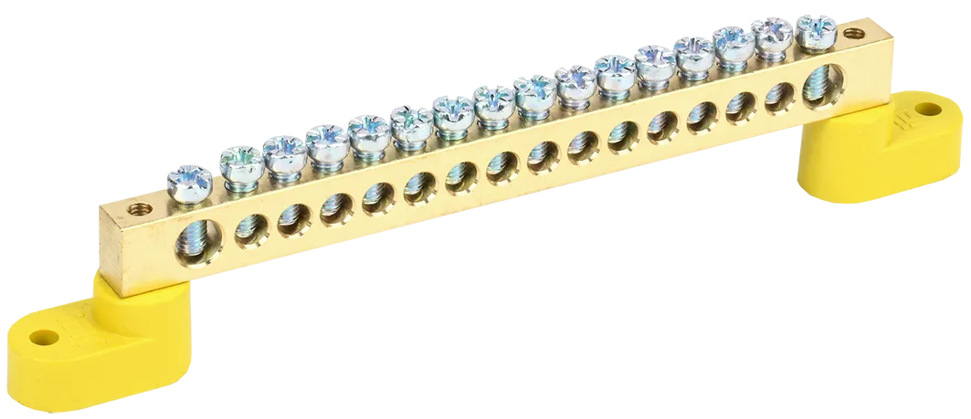 Шина PE "земля" на двух угловых изоляторах ШНИ-8х12-16-У2-Ж IEK