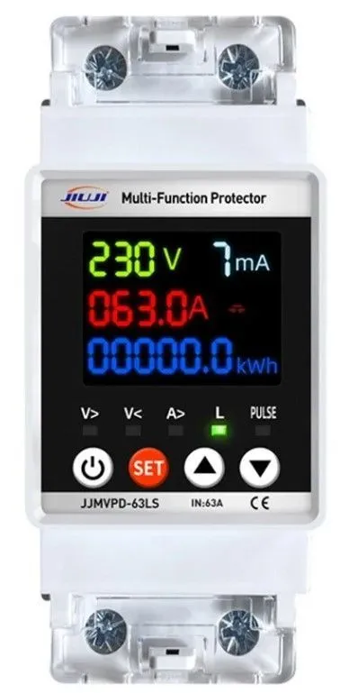 Однофазное реле напряжения и тока с дисплеем 63А