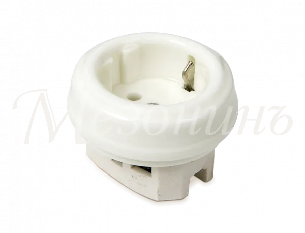 Розетка ретро фарфоровая, двухполюсная, с заземл контактом  (D70x20,16А, 250В, IP20, без подъем