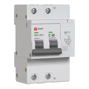 Диф. автомат 2Р 40А 100мА тип АС х-ка C эл. 6кА АД-2 EKF DA2-6-40-100-pro