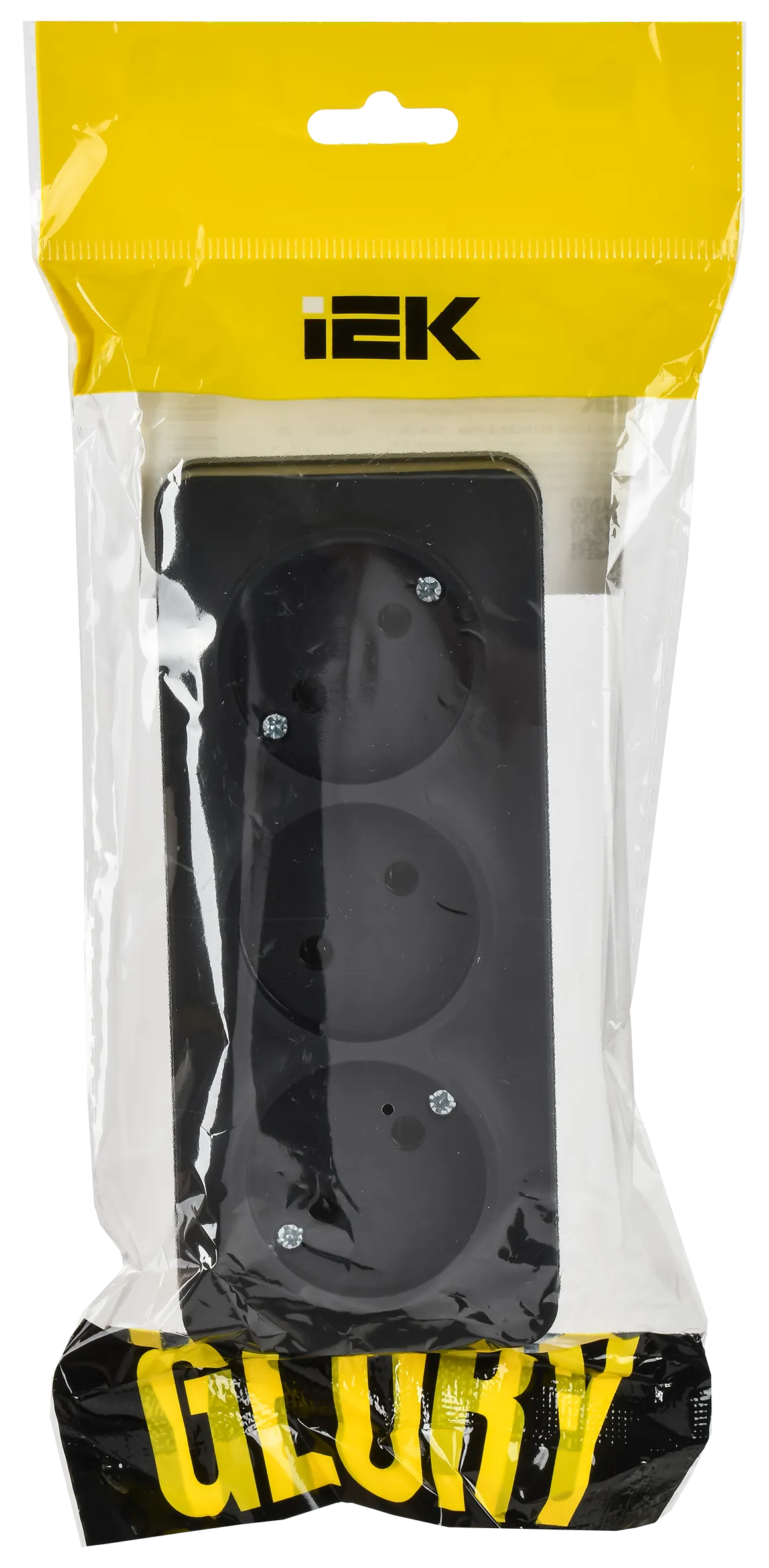 GLORY Розетка 3-местная для открытой установки без заземления без защитных шторок 10А РС23-2-ХЧм черный матовый IEK - Фото 2