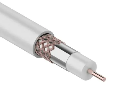 Кабель коаксиальный REXANT RG-6U+Cu, 75 Ом, Cu/Al/Cu, 75%, бухта 100 м, белый