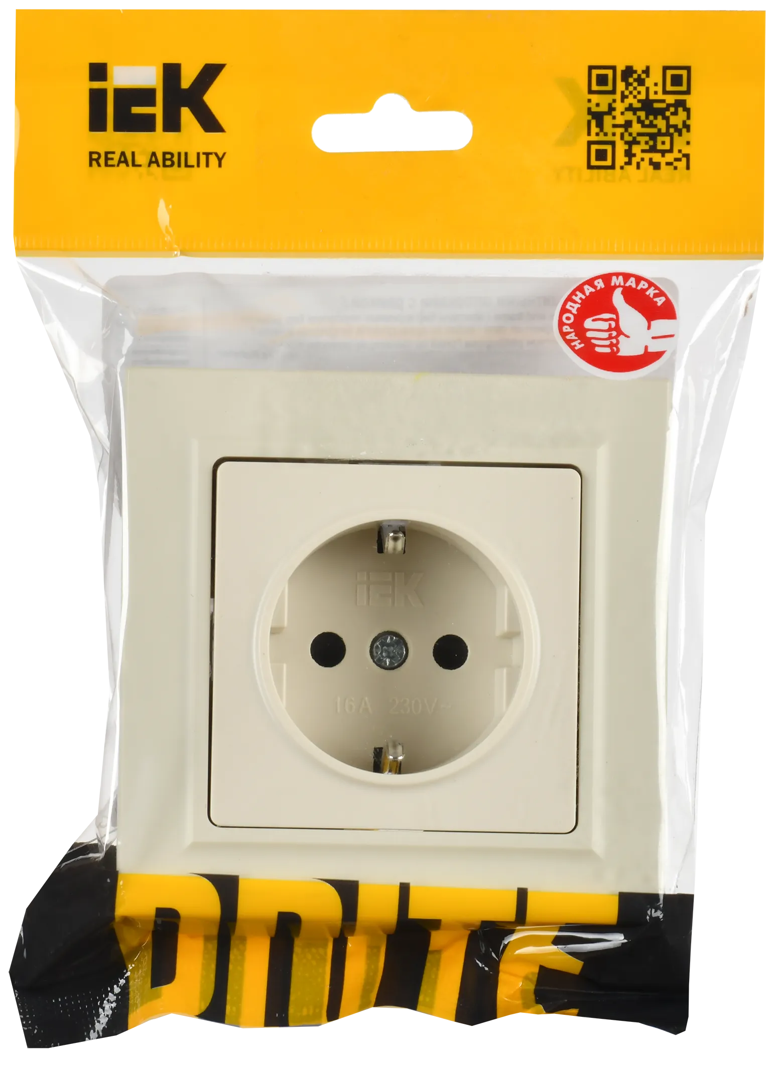 BRITE Розетка 1-местная с заземлением с защитными шторками 16А в сборе РСР14-1-0-БрКр бежевый IEK - Фото 2