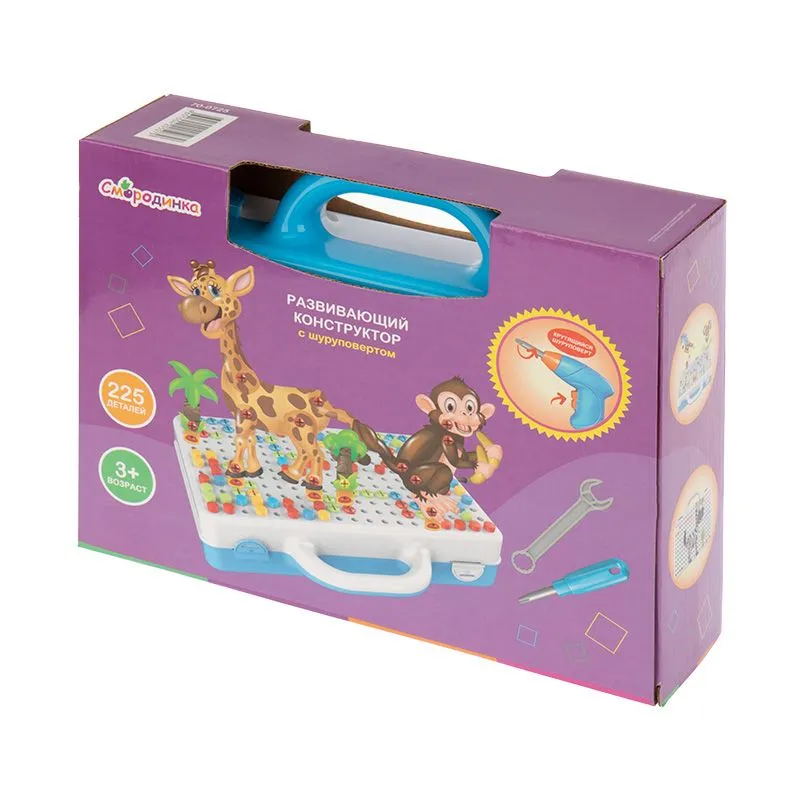 Развивающий детский конструктор с шуруповертом и мозаикой Смородинка 225 деталей Смородинка - Фото 2