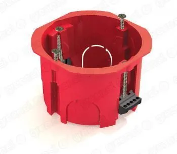 Коробка установочная 1-местная D68х45мм ГИПС с пластиковыми лапками КРАСНАЯ (100шт/уп)