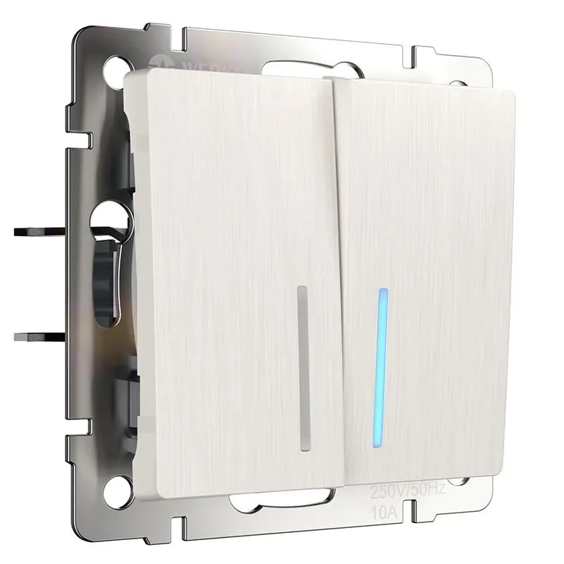 Выключатель двухклавишный с подсветкой (перламутровый рифленый) Werkel