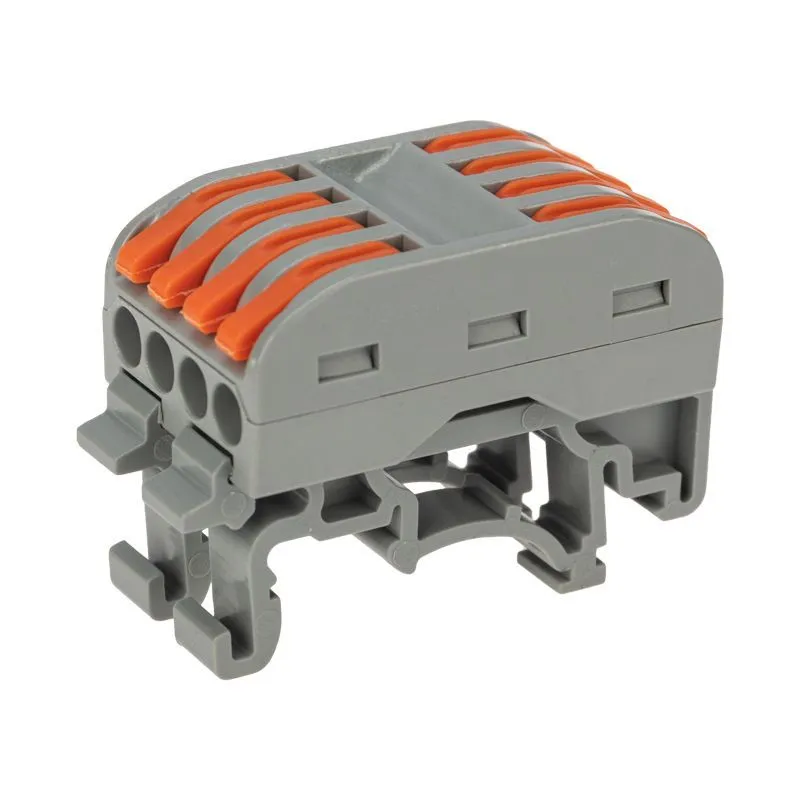 Клемма СМК 222-424D проходная 4-полюсная, с креплением на DIN-рейку (0,08-4 мм²) серая (50 шт./уп.) REXANT 