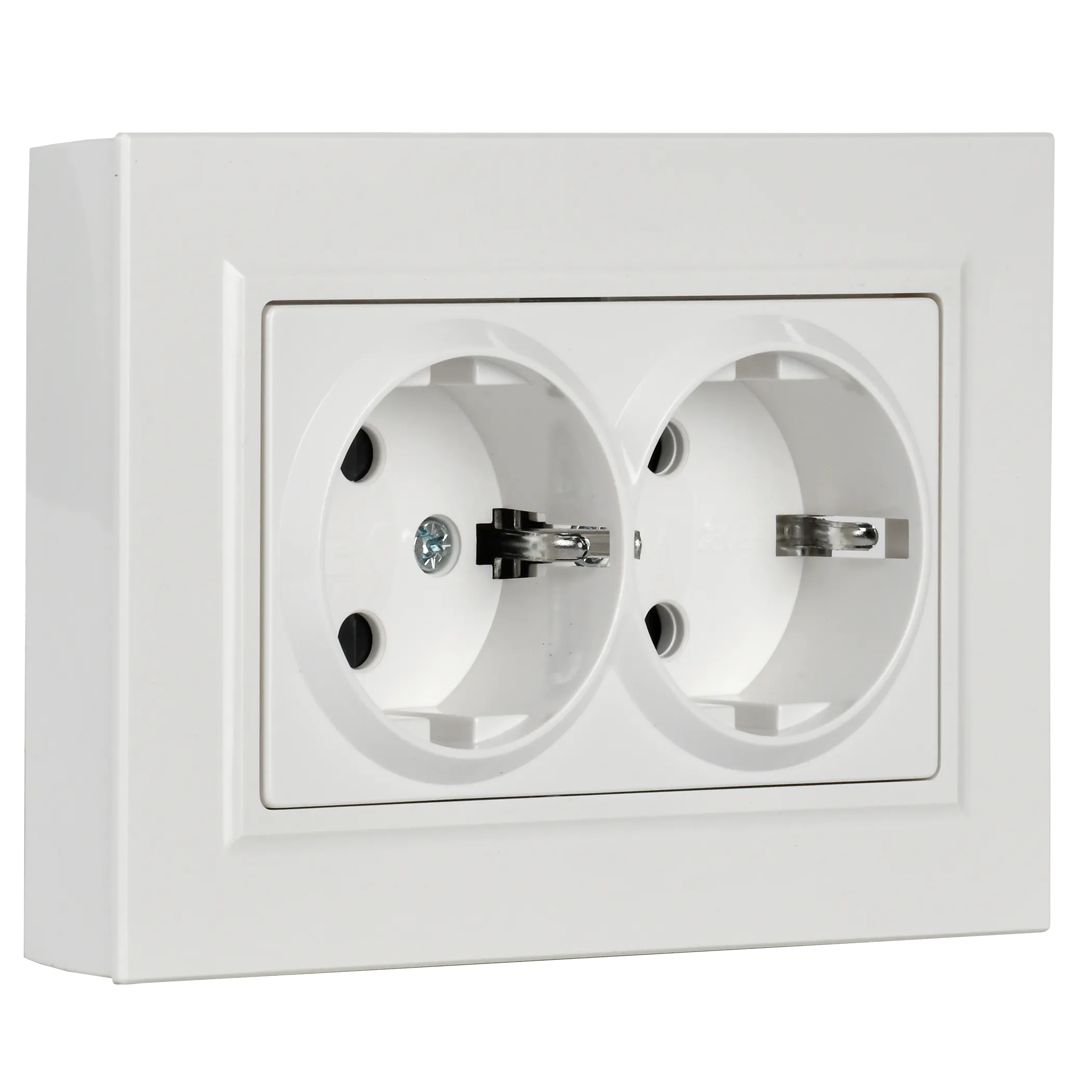 BRITE Розетка 2-местная с заземлением с защитными шторками 16А в сборе РСш12-3-БрБ белый IEK - Фото 2