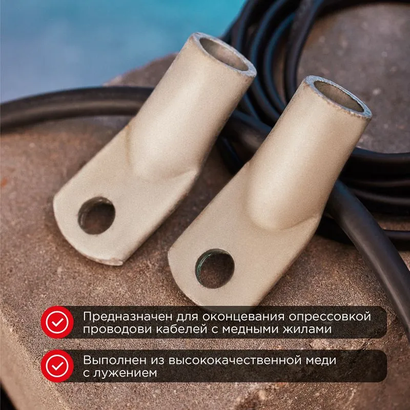 Наконечник медный луженый ТМЛ 240–16–24 (240мм² - Ø16мм) ГОСТ 7386-80 (в упак. 2 шт.) REXANT - Фото 2