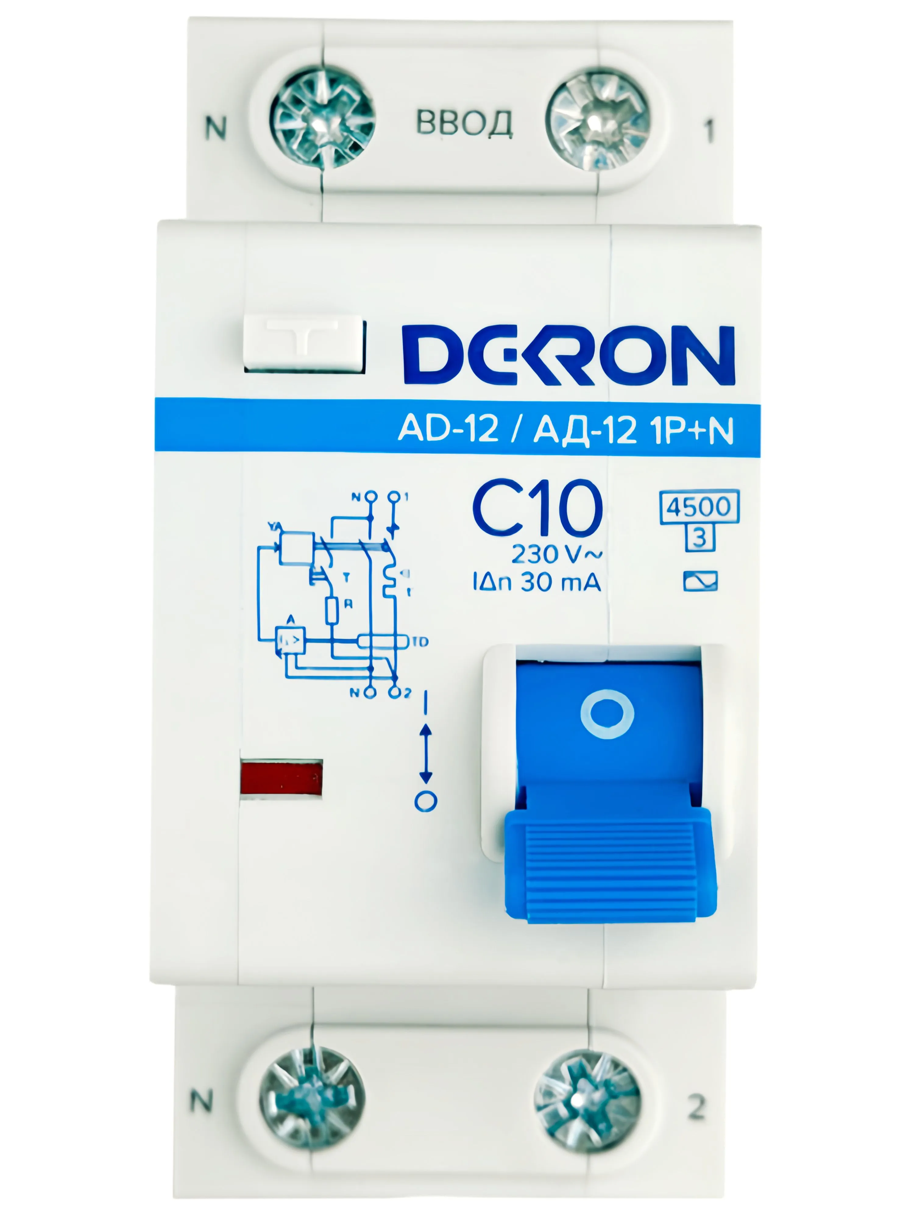 Автоматический выключатель дифференциального тока АД12 1P+N С10A АС30мА 4.5KA