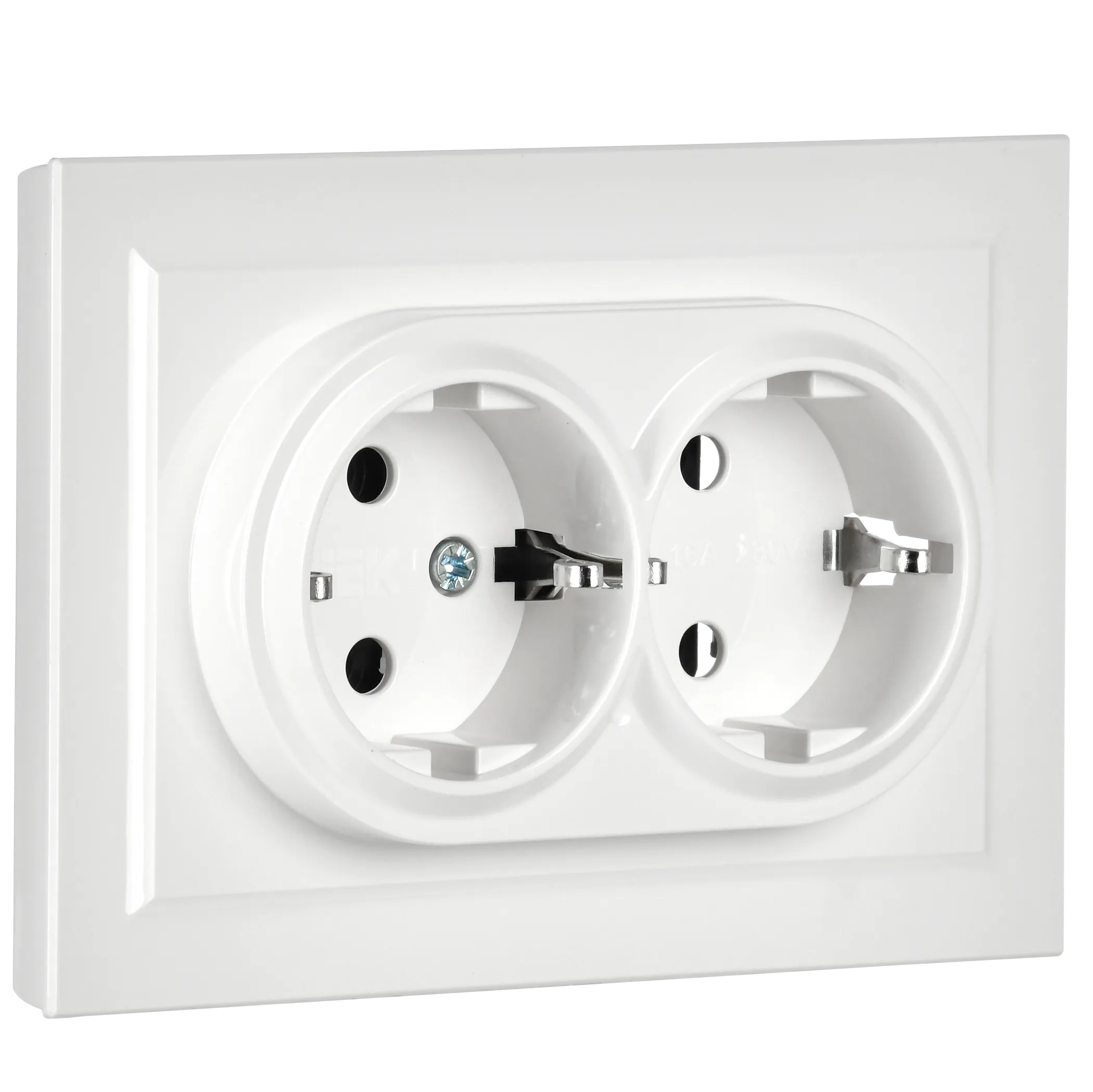 BRITE Розетка 2-местная с заземлением без защитных шторок 16А в сборе РС12-3-БрБ белый IEK - Фото 5