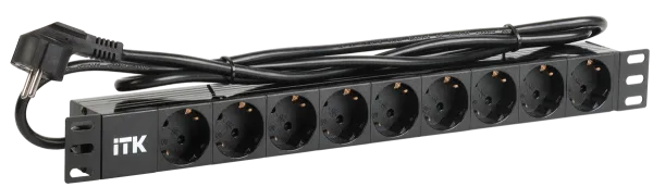 ITK PDU 9 розеток DIN49440 (нем. станд.) 1U, шнур 2м вилка DIN49441 (нем. станд.), алюминиевый профиль, черный