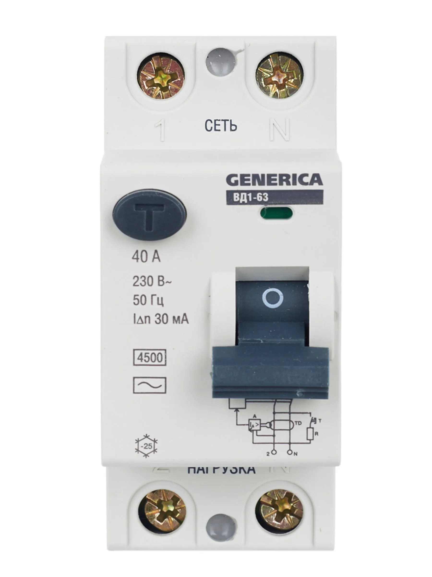 Выключатель дифференциальный (УЗО) ВД1-63 2Р 40А 30мА GENERICA - Фото 5