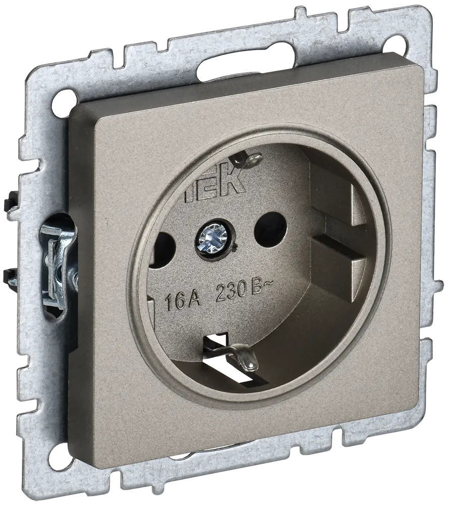 BRITE Розетка 1-местная с заземлением без защитных шторок 16А РС11-1-0-БрШ шампань IEK
