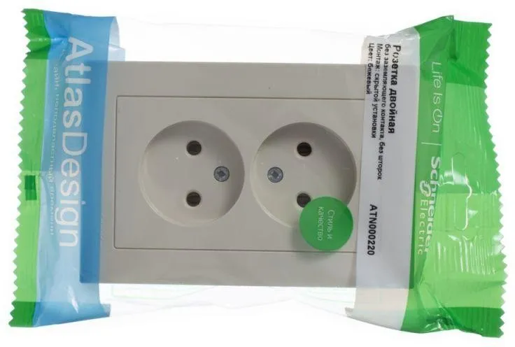 Розетка 2-м СП AtlasDesign 16А IP20 без заземл. в сборе беж. SE ATN000220 - Фото 2