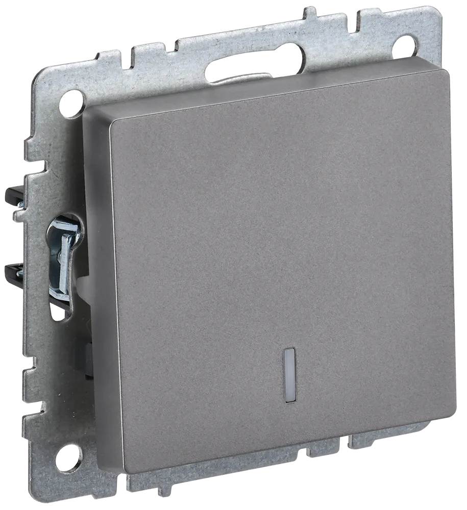 BRITE Выключатель 1-клавишный проходной с индикацией 10А ВС10-1-7-БрС сталь IEK