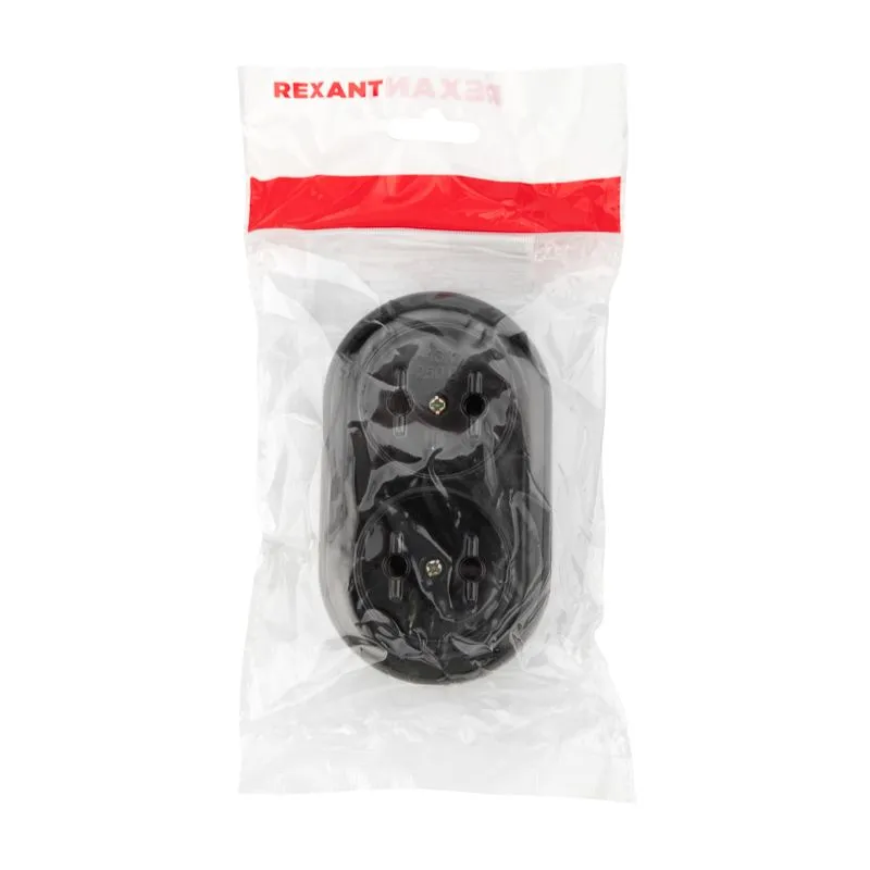 Колодка 2 гнезда карболитовая б/з 16А, черная REXANT - Фото 3