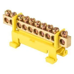 Шина "0" PE (6x9мм) 10 отв. латунь желтый изолятор тип "Стойка" на DIN-рейку EKF 