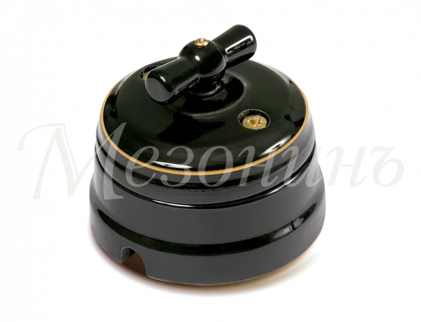 Выключатель ретро проходн фарфоровый поворотный на 2 положения в комплекте с подъемной рамкой, 10А