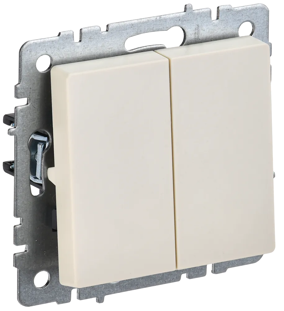 BRITE Выключатель 2-клавишный проходной 10А ВС10-2-6-БрКр бежевый IEK