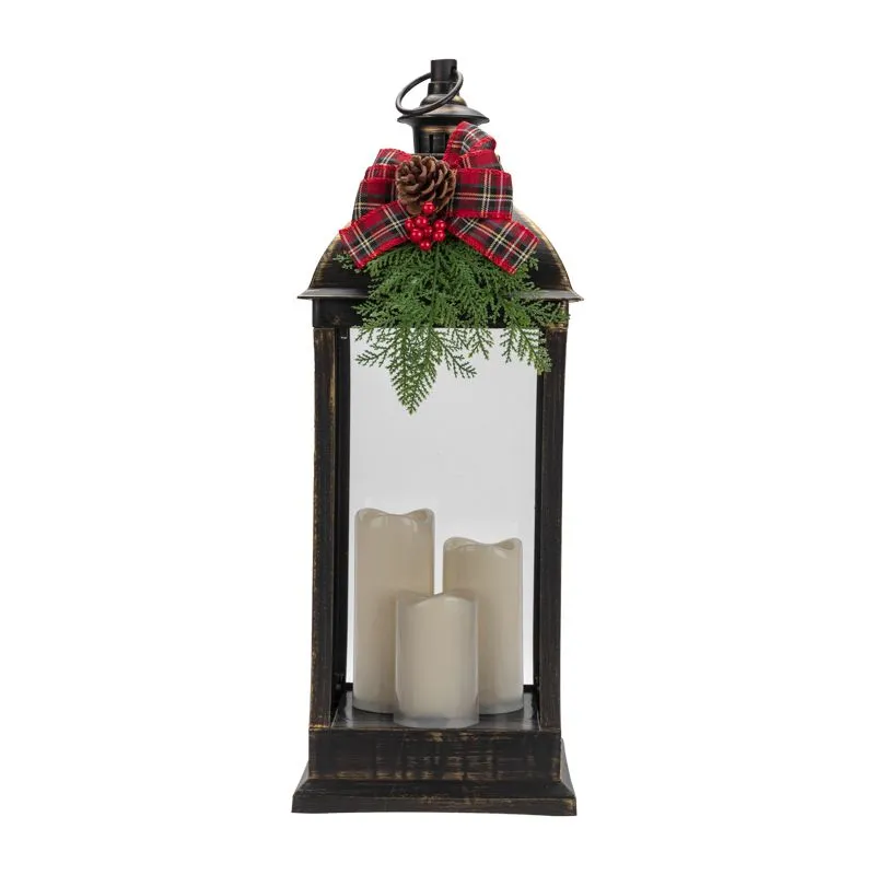 Декоративный фонарь с тремя свечами, бронзовый корпус, размер 24х24х65см, цвет теплый белый - Фото 3